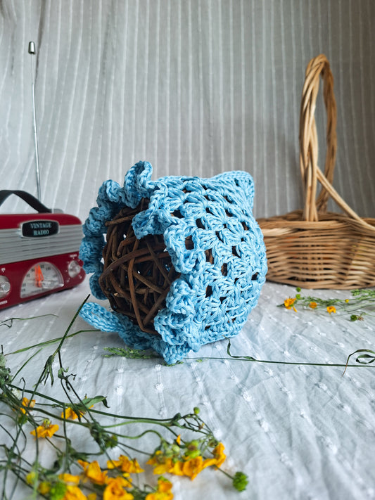 Béguin au crochet bleu - 100% coton