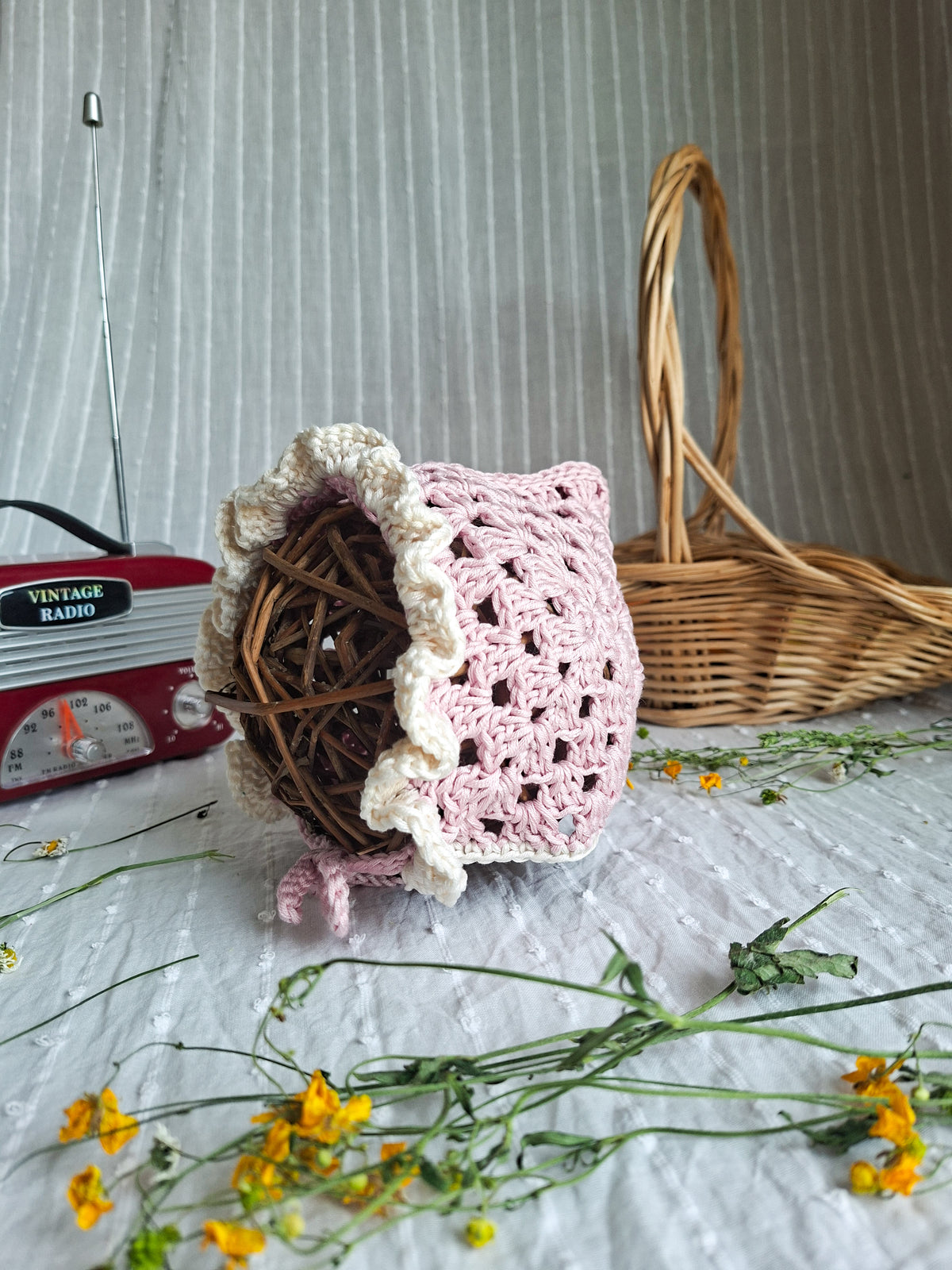 Béguin au crochet bicolore - 100 % coton