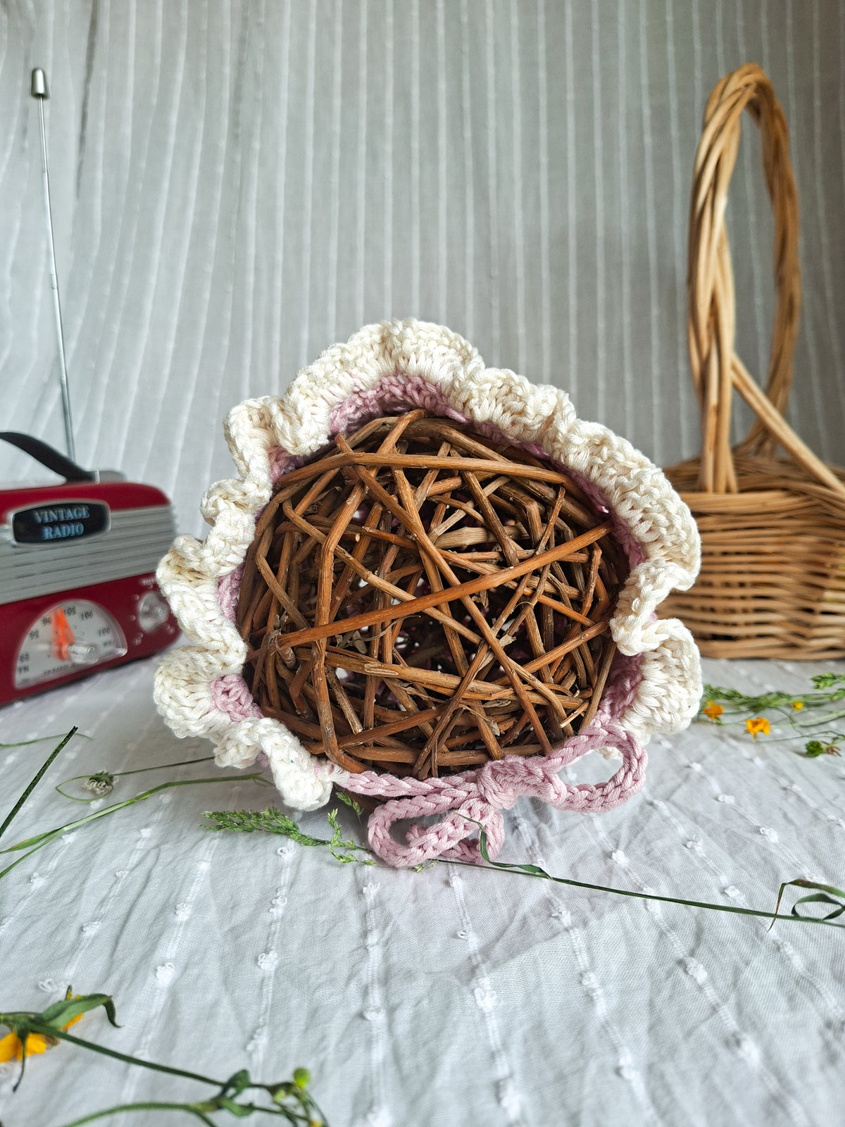 Béguin au crochet bicolore - 100 % coton