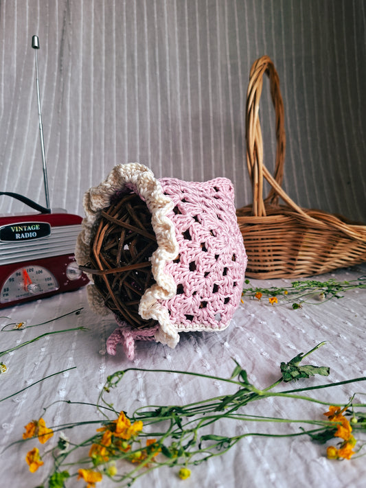 Béguin au crochet bicolore - 100 % coton
